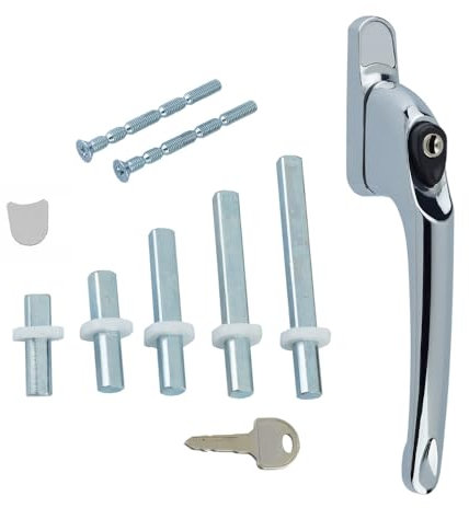 FixRello Universal Inline uPVC Window Handle – Lockable, Ambidextrous, Multi-Spindle – Chrome (1 Pack)