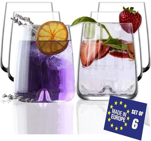 LAV Vasos Modernos Grandes, Vasos de Agua Grandes de 475ml, Set de 6 Unidades, 100% SIN PLOMO Vasos de Cristal, Aptos para Lavavajillas, vasos de coctel, Vasos de Bebidas, Vasos de Zumo