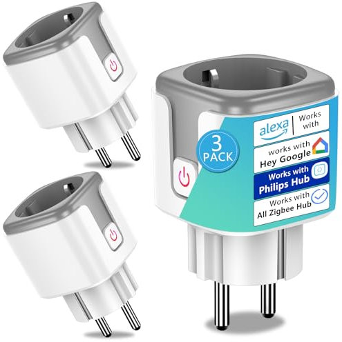 SURFOU Zigbee Steckdose, Smart Zeitschaltuhr Steckdose mit Strommessgerät in Home, Kompatibel mit Philips Hue, Alexa, Google Home und SmartThings, HUE Bridge Erforderlich, Zigbee 3.0 Plug (3 Packs)