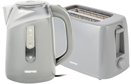 GEEPAS 2 Slice Bread Toaster & 2200W Illuminating 1.7L Kettle Combo Set | Cordless Rapid Boil Jug Kettle 650W Toastie 6 Level Browning Level Cancel