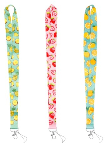 Tabanzhe 3Pcs Cute ID Lanyards Strap - Fruit Print Series Lanyards with Swivel Buckle for Phone Bag ID Card Holder Key Chains,for Women Men
