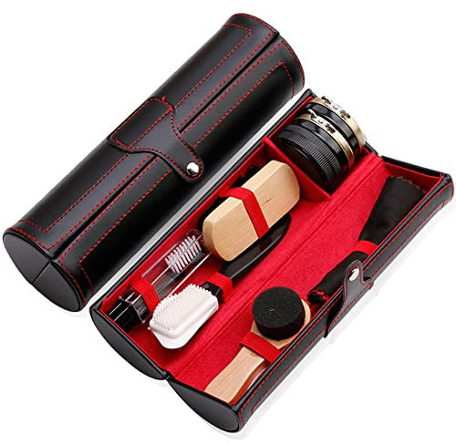 Veeteah Kit d'entretien pour Chaussures en Cuir - Kit de Cirage pour Chaussures en Cuir 10 pièces - Le kit de Cirage de Chaussures Comprend Un Cirage Noir/Blanc, Une Brosse à Chaussures, Un