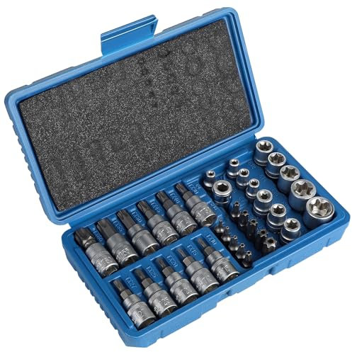 CPROSP Lot de 34 embouts Torx pour l'intérieur et l'extérieur E4-E20 3/8, T10-T60 3/8, Torx T10-T55 5/16
