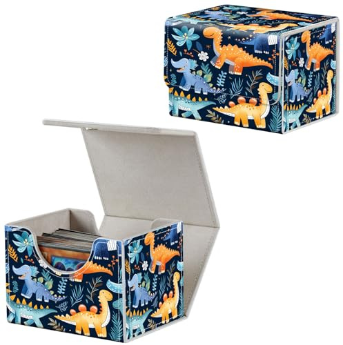 Qindaiwen Card Deck Box for MTG, Fits 100+ Single Sleeved Cards, PU Leather Trading Card Storage Box for TCG, CCG, MTG Cards, Strong Magnet Magic Gathering Deck Box, Dinosaur Pattern
