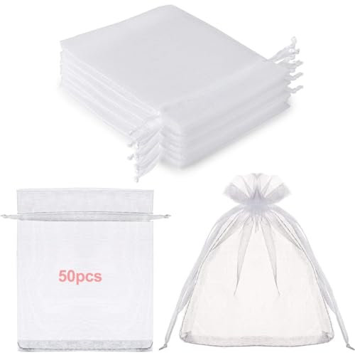 50PCS Bolsitas para Regalos,9 x 12 cm bolsas de organza, bolsas de regalo de organza de lavanda,para bodas, cumpleaños, Navidad, regalo de caramelos, regalos de invitados, con cordón