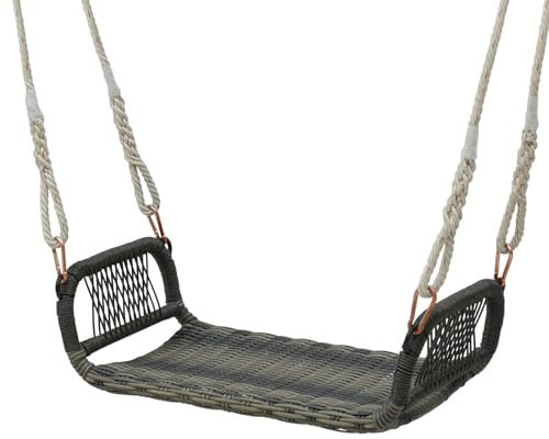 LIFEZEAL Altalena da Giardino per Bambini e Adulti, Seggiolino Altalena in Rattan PE,Sedile Altalena per Bambini, Altalena Bimbi da Casa e Esterno, Dondolo con 2 Corde per Portico, Portata 180kg