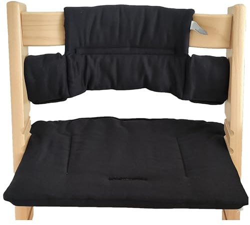 Kadem® Sitzkissen 100% Bio Baumwolle | Classic Kissen Sitzbezug Hochstuhlauflage | 2-teilig passend für Stokke Tripp Trapp Kinderhochstuhl | maschinenwaschbar einfache schnelle Befestigung | schwarz