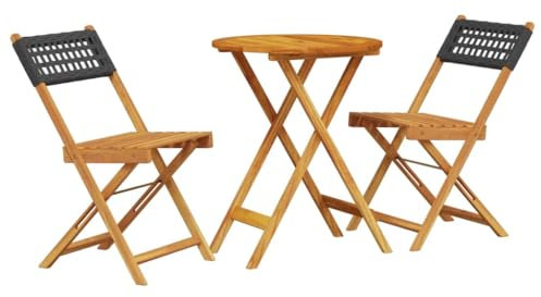 vidaXL Ensemble de Bistro 3 pcs Noir résine tressée et Bois Massif, Ensemble de Bistro de Jardin, Ensemble de Balcon, Ensemble de Meubles d'extérieur
