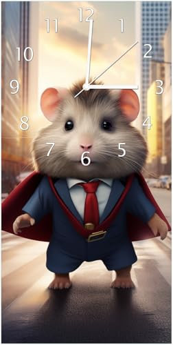 Wallario Design-Wanduhr Super-Hamster aus Glas, Motiv-Uhr Größe 30 x 60 cm, weiße Zeiger