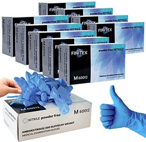 FINITEX Gants Jetables Bleus en Nitrile M, 3.5g/pcs, 1000pcs - Gants Jetables sans Poudre sans Latex pour Aliments Nettoyage Tatouage Jardinage Examen Médical, 3.5mil