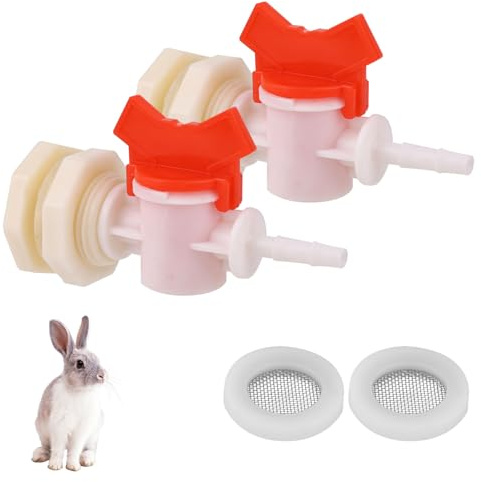 2pcs Rabbit Watering System Bucket Connector Kit to ID 5/16 Hose, with Bulkhead Fitting, Barb Ball Valve and Mesh Washer, Poultry Animal Water Dispenser Automatic Rabbit Watering System