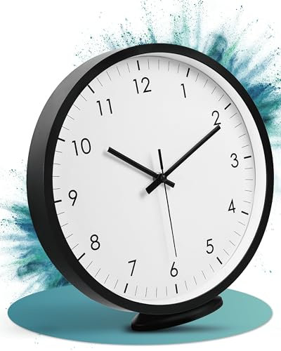 LATENO - Wanduhr Zum Aufstellen oder Aufhängen - Lautlos, Klassisch und Modern - Ohne Tickgeräusche - Für Wohnzimmer (Schwarz, 20 cm)