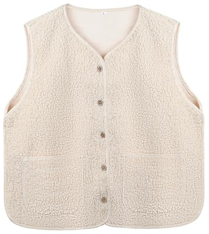 Risipu Veste sans manches en sherpa pour femme - Veste décontractée et chaude en fausse fourrure Teddy avec poches - Manteau en polaire pour l'hiver, beige, XXL