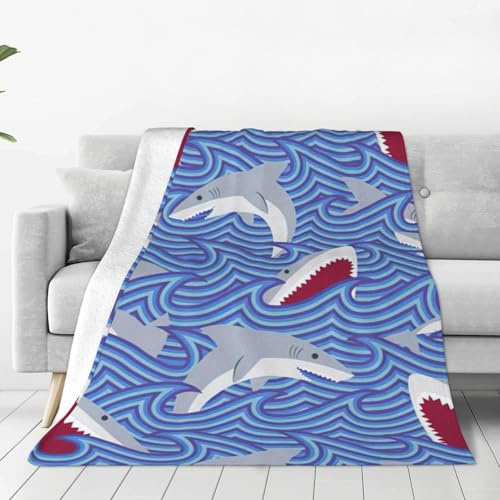 Evengigy Cobija de microfranela ultrasuave con estampado de tiburón forrajero, suave y cálida, para cama, sofá o viaje