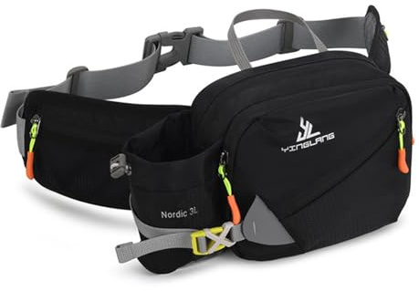Bum Bag with Bottle Holder Bauchtasche mit Flaschenhalter – Große Hüfttasche Sport für Damen & Herren, Gürteltasche Outdoor für Wandern, Hundetraining, Radfahren & Joggen