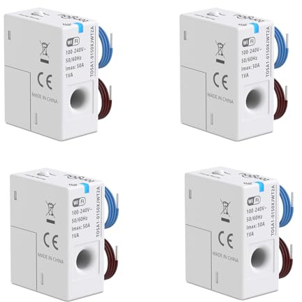 Tongou 4 Stück WLAN Energieüberwachung Smart WiFi Energiemessgerät 1 Phase, Stromwandler mit CT Erkennung für bis zu 50A, Energy Meter via Smart Life APP, Kontaktlose Strommessung