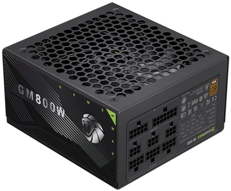 GAMEMAX GM 800B Fuente de Alimentación PC 800W, Full Modular, 80 Plus Bronze, PFC Activo y DC-to-DC, Ventilador de 140 mm, condensadores, 7 Protecciones de Seguridad