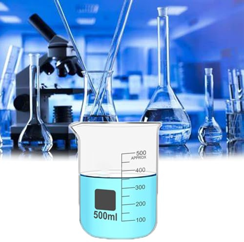 QIeAny Borosilicate Glass Graduated Beaker, Glass Graduated Measuring Beaker, 500-1000ml Optional, Pouring Notch, Clear Scale, Thickened Glass, for Laboratory, Home DIY,500ml