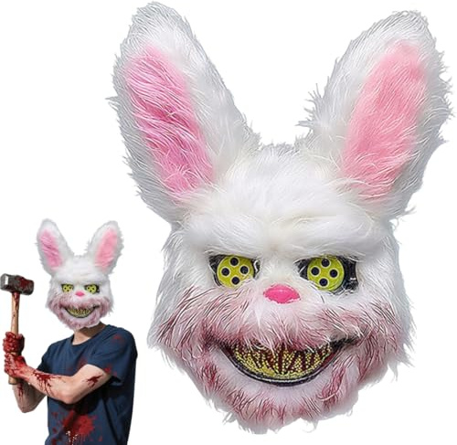 WHZHSTAR Halloween Maske Horror Hasenmaske als Böse Blutige Kaninchen Maske - Gruseliger Hase maske für Erwachsene & Kostüm Party, Karneval & Cosplay