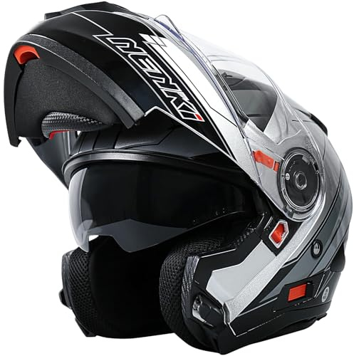 NENKI Klapphelm Integralhelm Motorradhelm mit Sonnenblende und Visier, ABS-Schale, ECE 22.06, M-XXL
