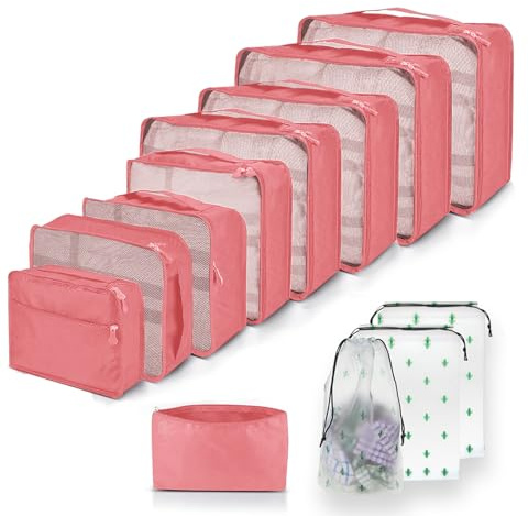 Packing Cubes 12-teilig – Large Suitcase Organizer – Koffer Organizer & Packtaschen für Koffer – in verschiedenen Größen & Farben (12, Knalliges Pink)