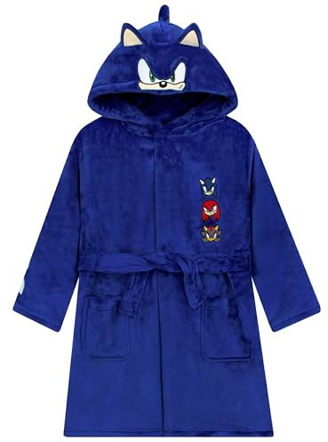 Sonic The Hedgehog Peignoir pour garçon, robe de chambre Sonic Kids avec oreilles 3D, peignoir polaire pour garçon 8-9 Ans