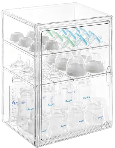ERTIUANIO Baby Bottle Organizer – 3 Tier Acrylic Bottle Storage Organizer container, Clear Plastic Bottle Station Organizers Drawers for Countertop Kitchen Cabinet Vanity, Bathroom