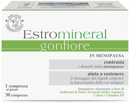 Estromineral Gonfiore, Integratore per Menopausa, 30 Compresse | Con Equiseto, Isoflavoni di Soia e Vitamina D3; Supporta il Drenaggio dei Liquidi; Contrasta il Gonfiore