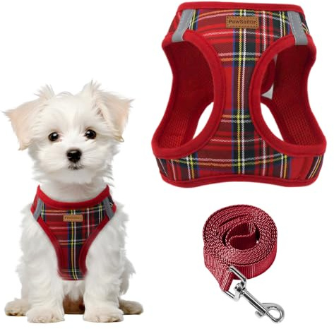 Pawsailor Harnais Petit Chien avec Laisse Step-in Harnais Chiot Rouge S | Anti-Traction Doux Maille, à Carreaux, Réfléchissant, Boucle de Sécurité, Rembourrage Harnais pour Chiot, Chats, Chihuahuas