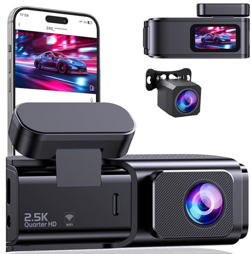 Dash Cam Front and Rear 2.5K+1080P, Ultra HD Dash Cam Built-in WiFi, Dual Car Camera with 170°Wide Angle, Super Night Vision, Dashcam with 24H Parking Mode, G-Sensor, App Control, Loop Recording