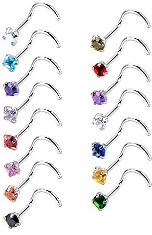 Mudder 20 Gauge 15 Pezzi Anelli Naso Curvi Acciaio Inossidabile Anello del Naso Viti di Zircone Piercing Gioielli per Il Corpo 15 Colori