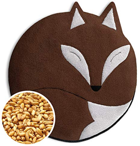 LESCHI Wärmekissen - 4 Kammer Körnerkissen für Mikrowelle - Tier Fuchs Dunkelbraun - anschmiegsames Getreidekissen mit Bio Weizen - ideal als Wärmespender im Winter und für den Bauch