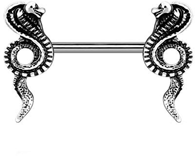 beyoutifulthings Brustwarzen-Piercing Vintage Kobra Brust-Piercing Nippel-Piercing Chirurgenstahl Antik-Silber Stab 1,6/14mm
