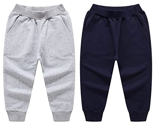 De feuilles 2-pack barn flickor pojkar träningsbyxor dragsko elastisk midja jogging underdel joggingbyxor vanliga långa byxor byxor