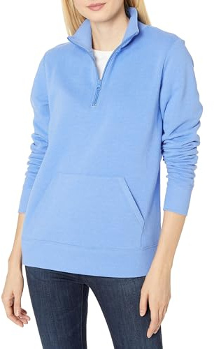 Amazon Essentials Pull à Manches Longues en Polaire avec Fermeture Éclair sur le Haut (Disponible en Grande Taille) Femme, Bleu Chiné, XL
