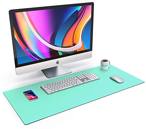 CSL Tischunterlage Schreibtischunterlage 90 x 40cm - Premium PU-Leder Schreibunterlage - zusätzliche Anti Rutsch Beschichtung - wasserdicht - XXL Mauspad für Büro u Home Office 900x400 mm Mint Grün