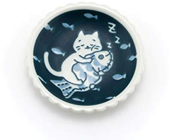 Plato con diseño de gato de la suerte azul japonés, 4 1/4 pulgadas