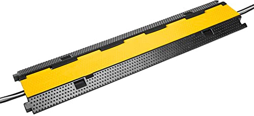 The Workplace Depot Pedestrian Cable Protector – Bright Yellow Hinged Lid with Sloped Anti-Trip Sides – 75mm Wide Channel – 990mm Cable Cover for Events, Walkways & Construction Sites (1 Channel)