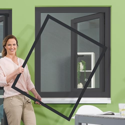 empasa Insektenschutz FLEX Fliegengitter Fenster | flächenversetzt Fenster, individuell zuschneidbar, Selbstbausatz, Farbe: anthrazit, Größe: 100 x 120 cm