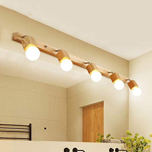 VOMI Holz Bad Spiegelleuchte, Modern LED Spiegellampe Schranklampe Einstellbar, Drehbar Badezimmerlampe Wandleuchte Schminklicht für Kosmetikspiegel, Schminktisch/Badzimmer Spiegel, E27,5 light