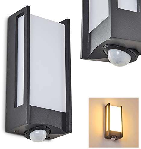 LED Außenwandleuchte Skove, Wandlampe aus Aluguss in Anthrazit, Gartenbeleuchtung mit Bewegungsmelder, 13 Watt, 800 Lumen, 3000 Kelvin (warmweiß), moderne Wandleuchte, IP54