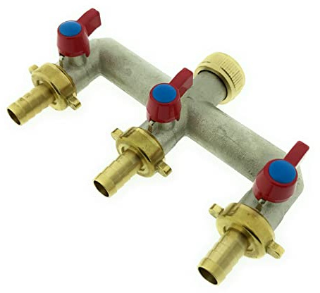 Ventilkappenkönig 3-Wege Messing Wasserhahn Verteiler 3/4 Wasserverteiler 3er Gartenschlauch 1/2 mit Tülle 13mm