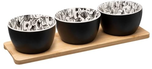 Secret de Gourmet - Set Apéritif 3 Ramequins en céramique & 1 Plateau en Bambou