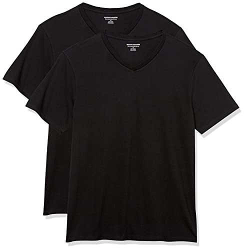 Amazon Essentials mäns Slim-Fit kortärmad v-ringad t-shirt, paket med 2, svart, Large