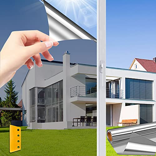 Fensterfolie Sonnenschutz Selbstklebend,NEEMOSI Sonnenfolie Fenster Innen für Wärmeisolierung, 99% UV-Schutz und Sichtschutz, Fensterfolie Blickdicht(Silber,40 * 400cm