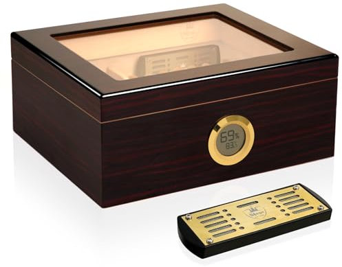 Slege Zigarren-Humidor,Handgefertigter Humidor-Zigarren Spanisch Zeder-Digital Hygrometer,Befeuchter,Teiler,Geschenk für Männer(30-50 Zigarren)