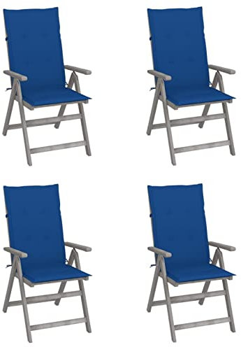 Mogou Verstellbare Gartenstühle 4 STK. mit Auflagen, Gartenmöbel, Balkonstühle, Hochlehner, Balkonmöbel, Balkon Stuhl, Bistrostuhl, Garten Stühle, Armlehnenstuhl, Massivholz Akazie