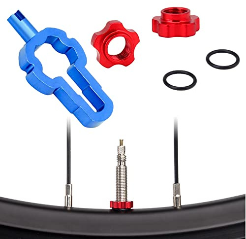 TAKONE - Chiave per valvola per bicicletta, estrattore valvola e dado per bicicletta, 4 in 1, per valvola Presta, inserto valvola Schrader, prolunga per valvola e dado del cappello (rosso)