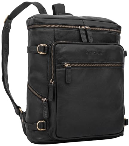 STILORD Alvar Businessrucksack Herren und Damen Leder mit Laptop-Fach bis 15,6 Studenten-Rucksack Laptoprucksack Cityrucksack Echtleder Farbe:schwarz