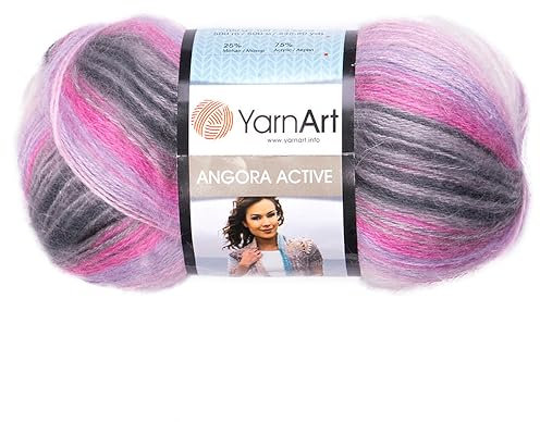 1 matassa YarnArt Angora Active Knitting YarnArt, 25% Mohair 75% acrilico, 100 g, 500 m, peso filato 0: pizzo, variegato - 848